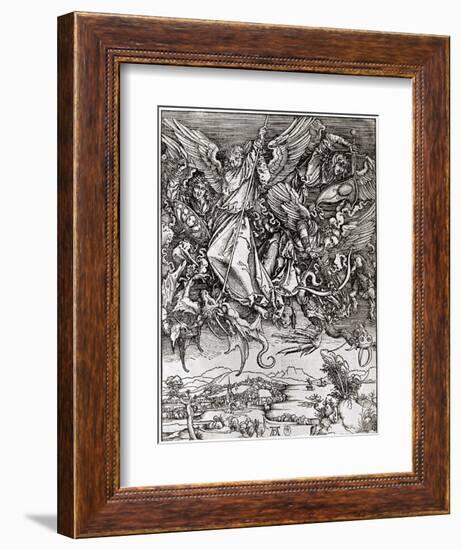 St. Michael and the Dragon, from a Latin Edition, 1511-Albrecht Dürer-Framed Giclee Print