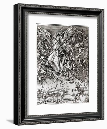 St. Michael and the Dragon, from a Latin Edition, 1511-Albrecht Dürer-Framed Giclee Print