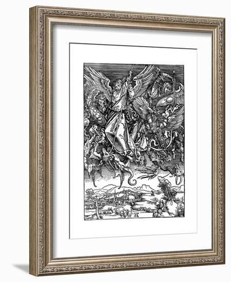 St Michael Battling with the Dragon, 1498-Albrecht Durer-Framed Giclee Print