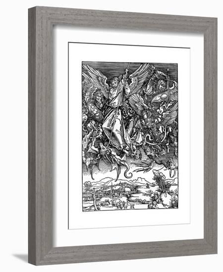 St Michael Battling with the Dragon, 1498-Albrecht Durer-Framed Giclee Print