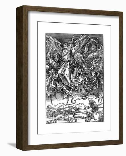 St Michael Battling with the Dragon, 1498-Albrecht Durer-Framed Giclee Print