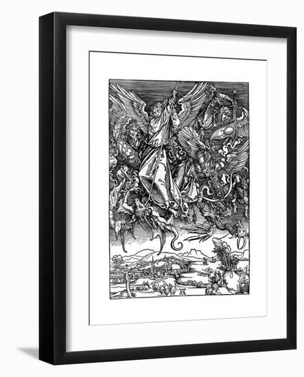 St Michael Battling with the Dragon, 1498-Albrecht Durer-Framed Giclee Print