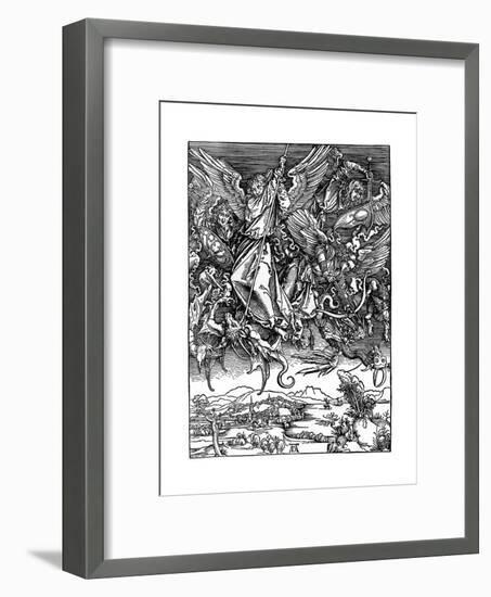 St Michael Battling with the Dragon, 1498-Albrecht Durer-Framed Giclee Print