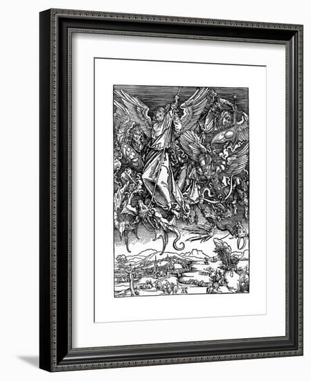 St Michael Battling with the Dragon, 1498-Albrecht Durer-Framed Giclee Print