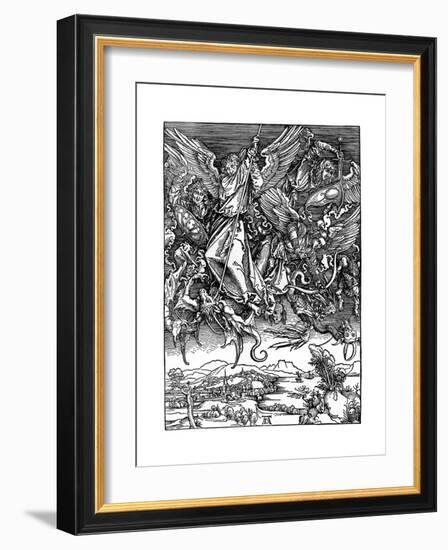 St Michael Battling with the Dragon, 1498-Albrecht Durer-Framed Giclee Print