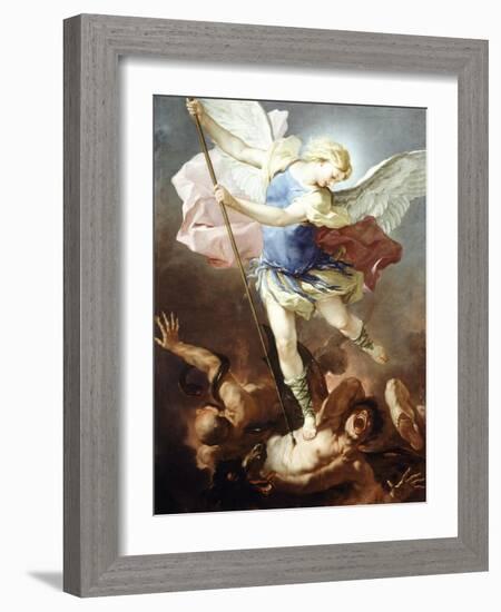 St Michael Defeats Demon-Luca Giordano-Framed Giclee Print