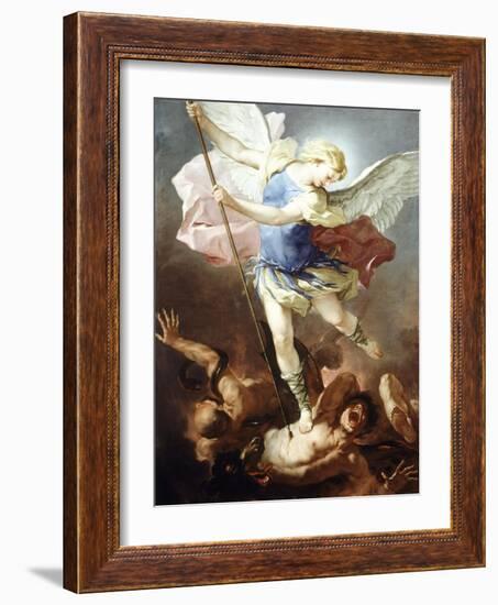 St Michael Defeats Demon-Luca Giordano-Framed Giclee Print