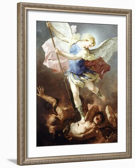 St Michael Defeats Demon-Luca Giordano-Framed Giclee Print