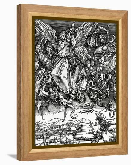 St. Michael Fighting the Dragon, 1498 (Woodcut)-Albrecht Dürer-Framed Premier Image Canvas