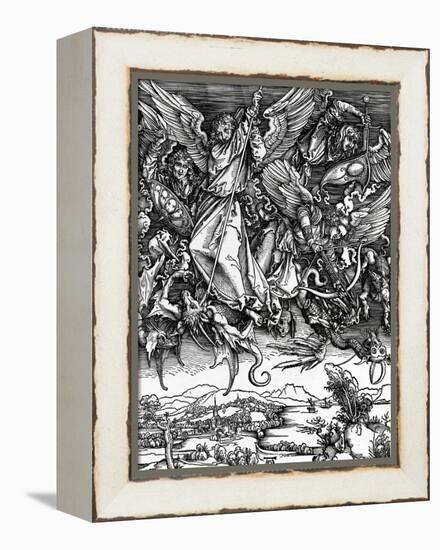 St. Michael Fighting the Dragon, 1498 (Woodcut)-Albrecht Dürer-Framed Premier Image Canvas