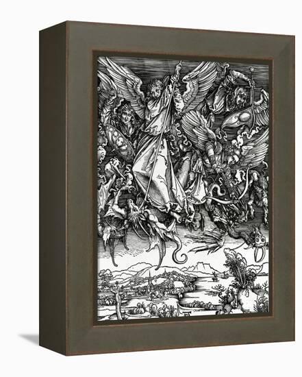 St. Michael Fighting the Dragon, 1498 (Woodcut)-Albrecht Dürer-Framed Premier Image Canvas