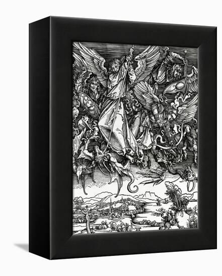 St. Michael Fighting the Dragon, 1498 (Woodcut)-Albrecht Dürer-Framed Premier Image Canvas