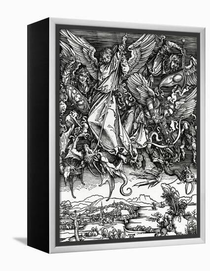 St. Michael Fighting the Dragon, 1498 (Woodcut)-Albrecht Dürer-Framed Premier Image Canvas