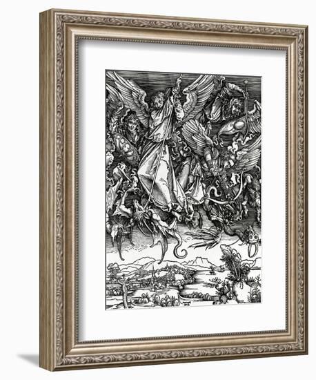 St. Michael Fighting the Dragon, 1498 (Woodcut)-Albrecht Dürer-Framed Giclee Print