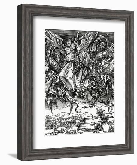 St. Michael Fighting the Dragon, 1498 (Woodcut)-Albrecht Dürer-Framed Giclee Print