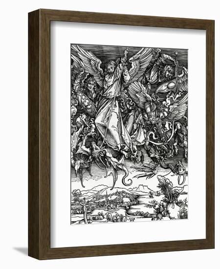 St. Michael Fighting the Dragon, 1498 (Woodcut)-Albrecht Dürer-Framed Giclee Print