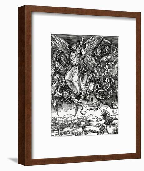 St. Michael Fighting the Dragon, 1498 (Woodcut)-Albrecht Dürer-Framed Giclee Print