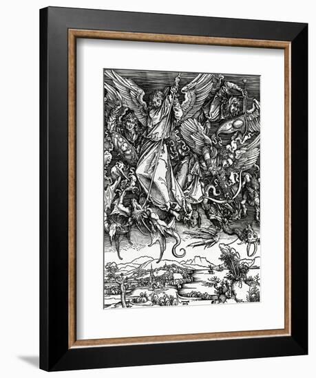 St. Michael Fighting the Dragon, 1498 (Woodcut)-Albrecht Dürer-Framed Giclee Print