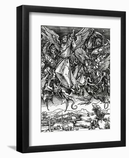 St. Michael Fighting the Dragon, 1498 (Woodcut)-Albrecht Dürer-Framed Giclee Print