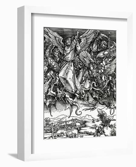 St. Michael Fighting the Dragon, 1498 (Woodcut)-Albrecht Dürer-Framed Giclee Print