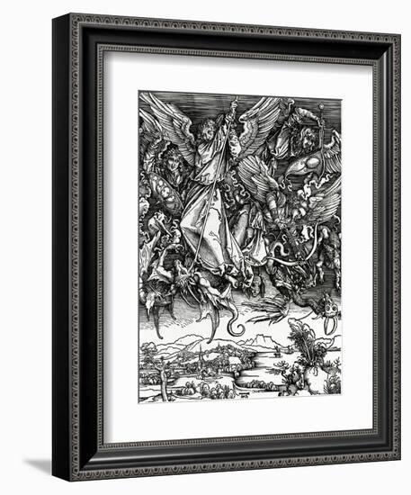 St. Michael Fighting the Dragon, 1498 (Woodcut)-Albrecht Dürer-Framed Giclee Print