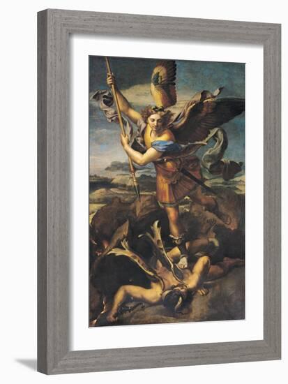 St. Michael Overwhelming the Demon, 1518-Raphael-Framed Giclee Print