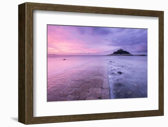 St Michael's Mount and old causeway at sunrise, Cornwall, UK-Ross Hoddinott-Framed Photographic Print