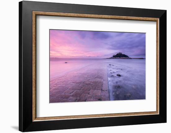 St Michael's Mount and old causeway at sunrise, Cornwall, UK-Ross Hoddinott-Framed Photographic Print