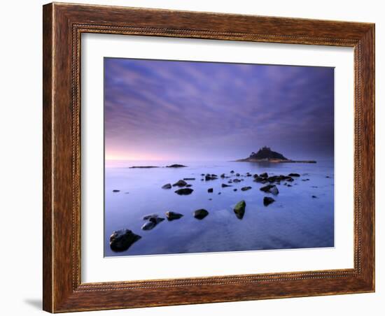 St Michael's Mount at Sunrise, from Marazion Beach, Cornwall, Uk. November 2008-Ross Hoddinott-Framed Photographic Print