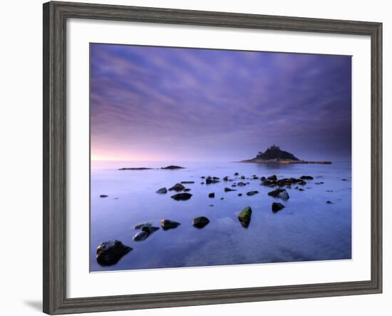 St Michael's Mount at Sunrise, from Marazion Beach, Cornwall, Uk. November 2008-Ross Hoddinott-Framed Photographic Print