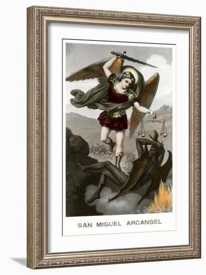 St. Michael the Archangel Fighting Dragon-null-Framed Art Print