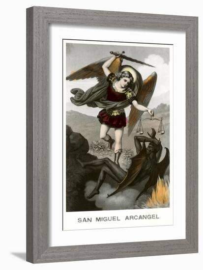 St. Michael the Archangel Fighting Dragon-null-Framed Art Print