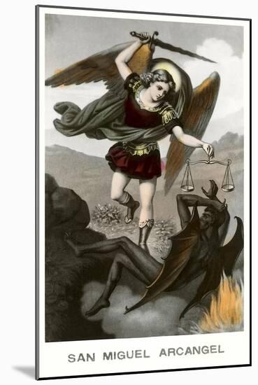 St. Michael the Archangel Fighting Dragon-null-Mounted Art Print