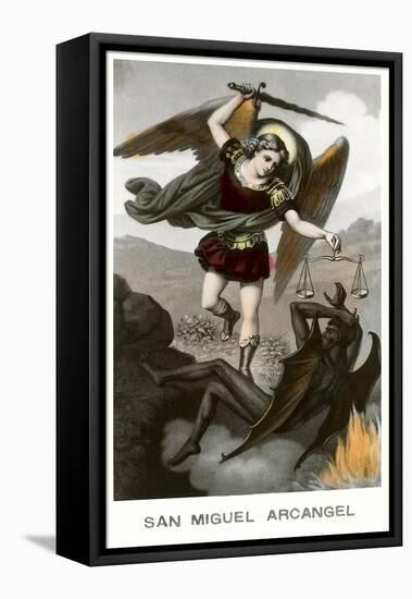 St. Michael the Archangel Fighting Dragon-null-Framed Stretched Canvas