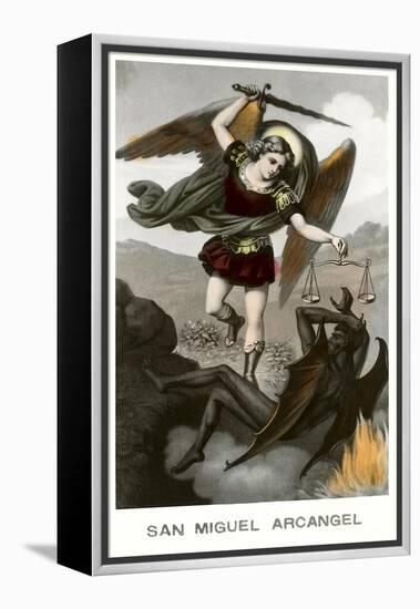 St. Michael the Archangel Fighting Dragon-null-Framed Stretched Canvas