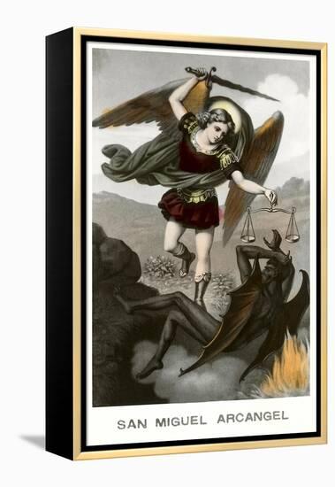 St. Michael the Archangel Fighting Dragon-null-Framed Stretched Canvas