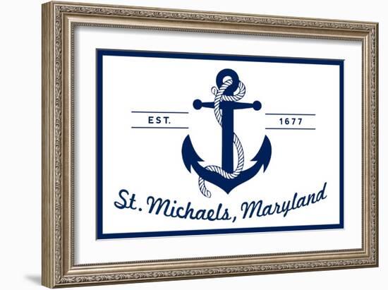 St. Michaels, Maryland - Blue and White Anchor-Lantern Press-Framed Art Print