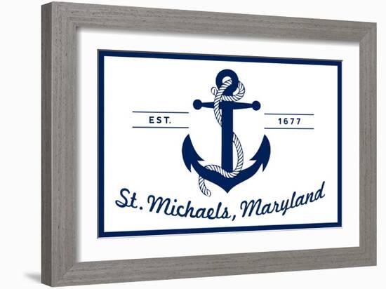 St. Michaels, Maryland - Blue and White Anchor-Lantern Press-Framed Art Print