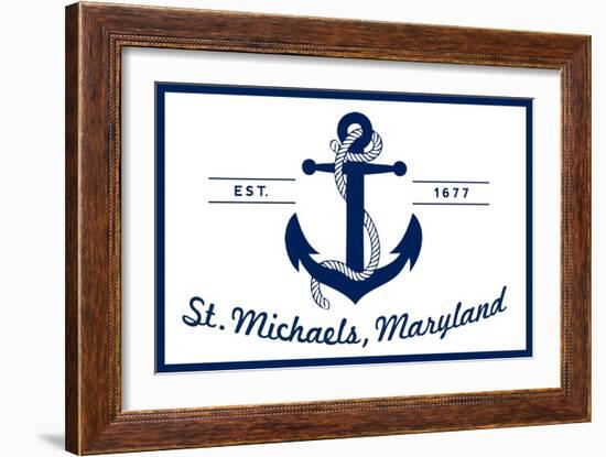 St. Michaels, Maryland - Blue and White Anchor-Lantern Press-Framed Art Print