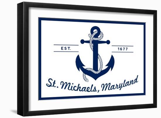 St. Michaels, Maryland - Blue and White Anchor-Lantern Press-Framed Art Print