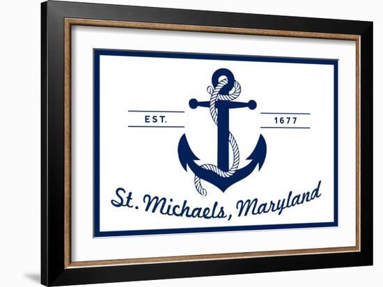 St. Michaels, Maryland - Blue and White Anchor-Lantern Press-Framed Art Print