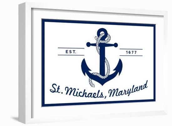 St. Michaels, Maryland - Blue and White Anchor-Lantern Press-Framed Art Print