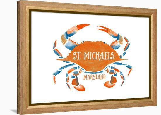 St. Michaels, Maryland - Blue Crab - Blue and Orange Watercolor (#2)-Lantern Press-Framed Stretched Canvas