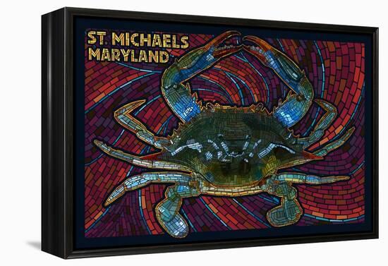 St. Michaels, Maryland - Blue Crab Paper Mosaic-Lantern Press-Framed Stretched Canvas