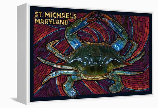 St. Michaels, Maryland - Blue Crab Paper Mosaic-Lantern Press-Framed Stretched Canvas