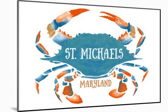 St. Michaels, Maryland - Blue Crab - Watercolor-Lantern Press-Mounted Art Print