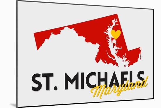 St. Michaels, Maryland - Red and Black - State Outline and Heart-Lantern Press-Mounted Art Print