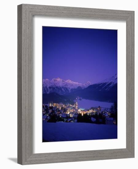 St. Moritz at Night, Switzerland-Walter Bibikow-Framed Photographic Print