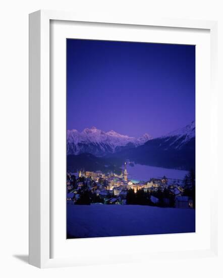 St. Moritz at Night, Switzerland-Walter Bibikow-Framed Photographic Print