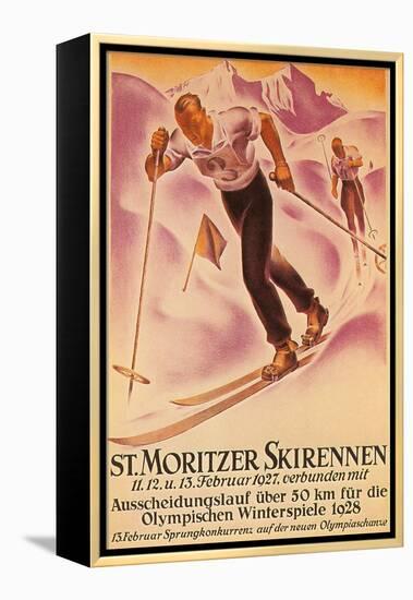 St. Moritz Ski Run, 1928-null-Framed Stretched Canvas